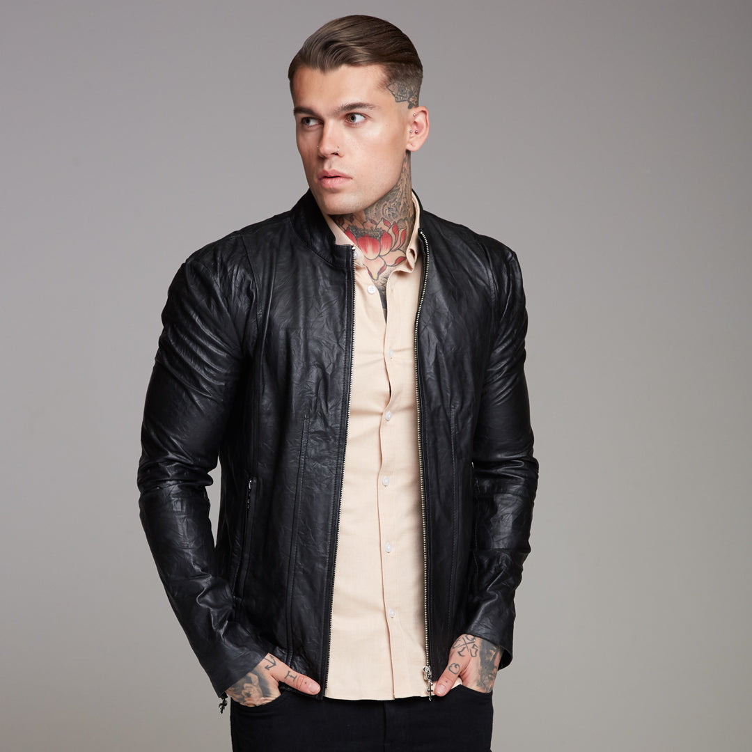 Black Lambs Leather Jacket - FSH163