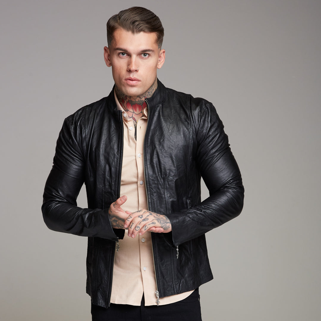 Black Lambs Leather Jacket - FSH163