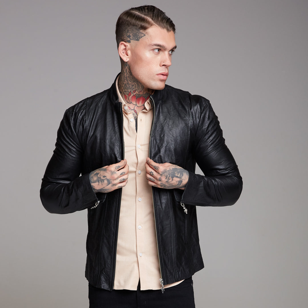 Black Lambs Leather Jacket - FSH163