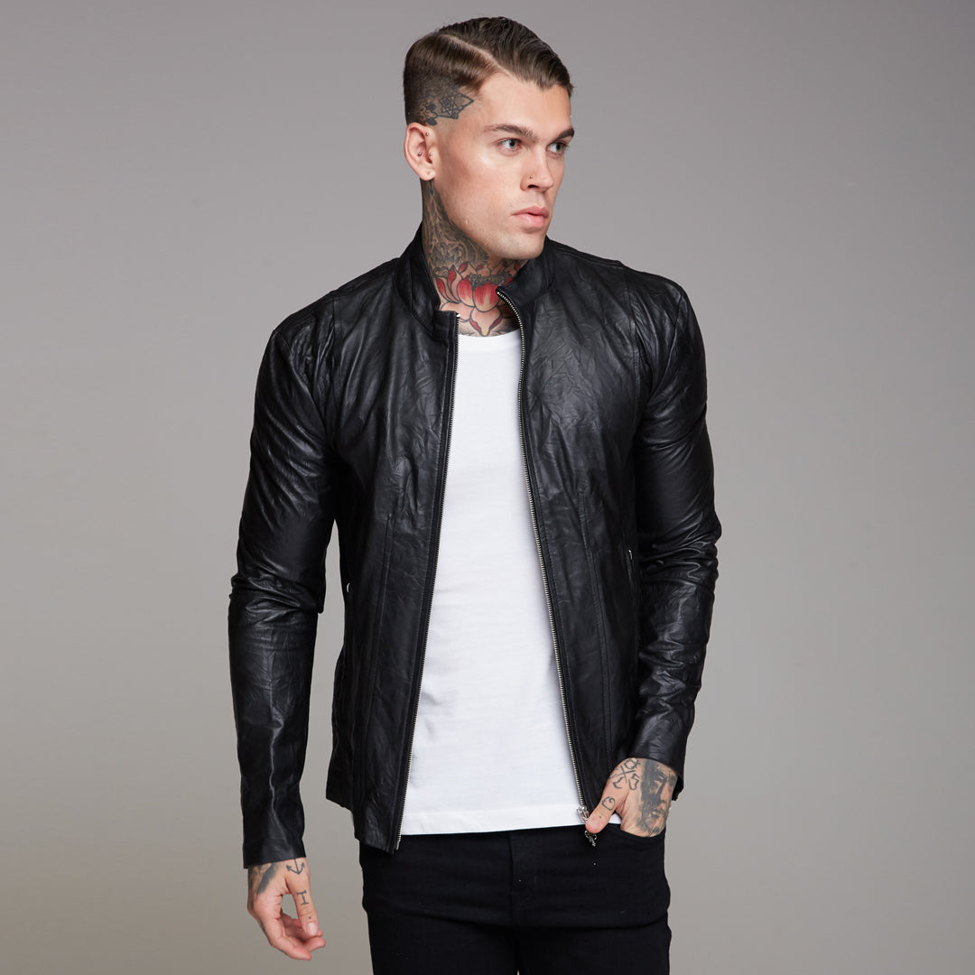 Black Lambs Leather Jacket - FSH163