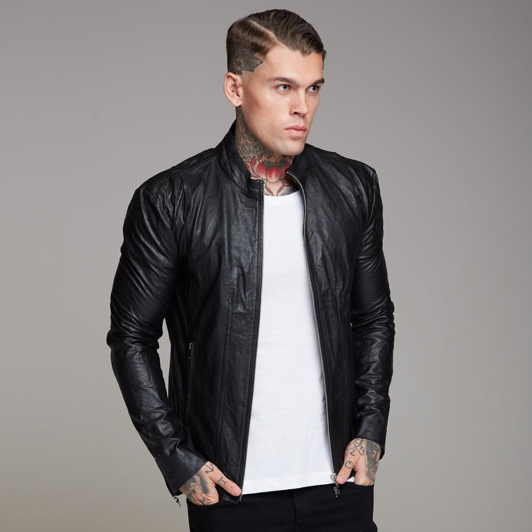 Black Lambs Leather Jacket - FSH163