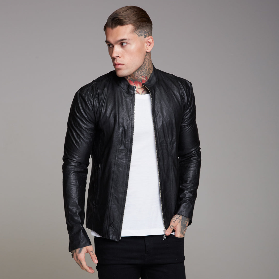 Black Lambs Leather Jacket - FSH163