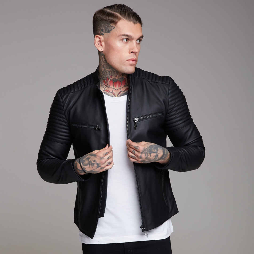 Black Bomber Leather Jacket - FSH198