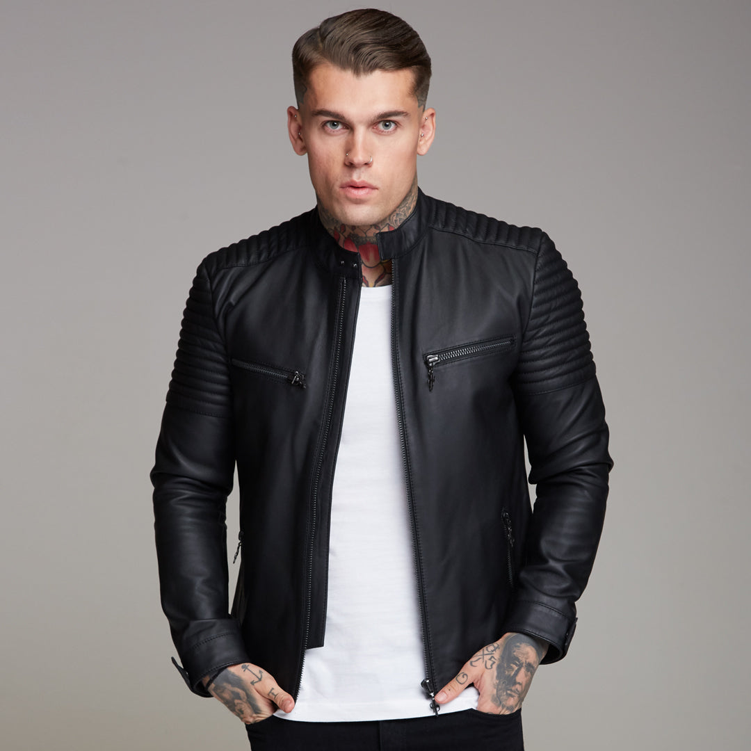 Black Bomber Leather Jacket - FSH198