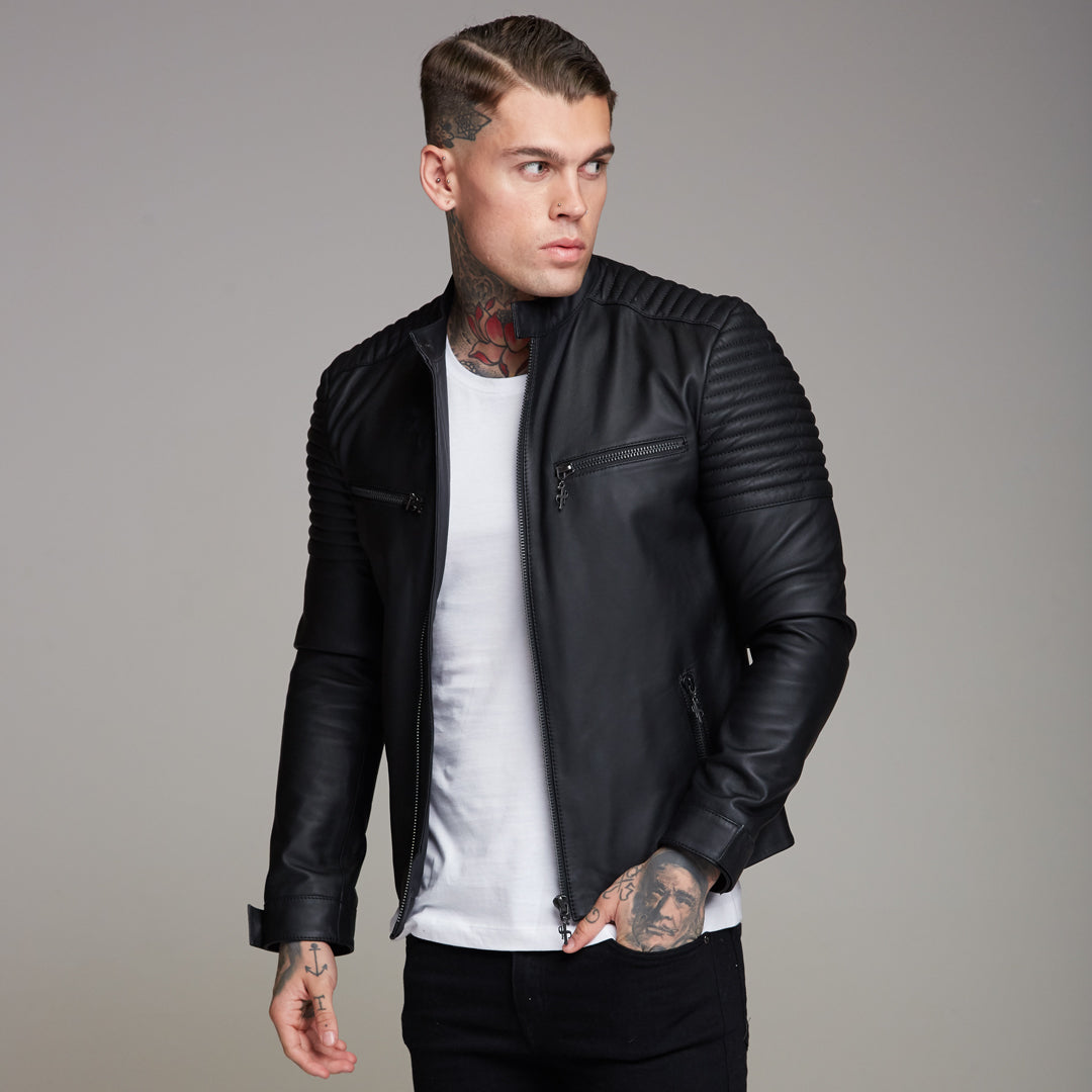 Black Bomber Leather Jacket - FSH198