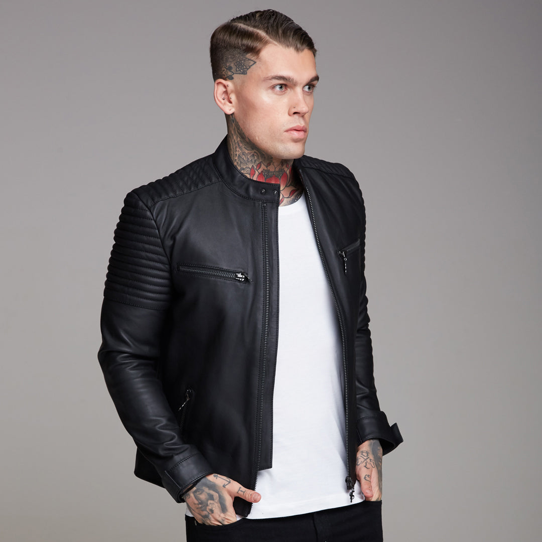 Black Bomber Leather Jacket - FSH198