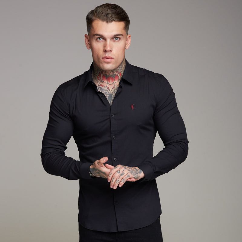 Father Sons Super Slim Ultra Stretch Black Shirt (Red embroidery) - FS354