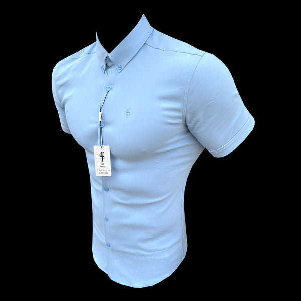 Father Sons Super Slim Scuba Light Blue Short Sleeve Stretch - FS885