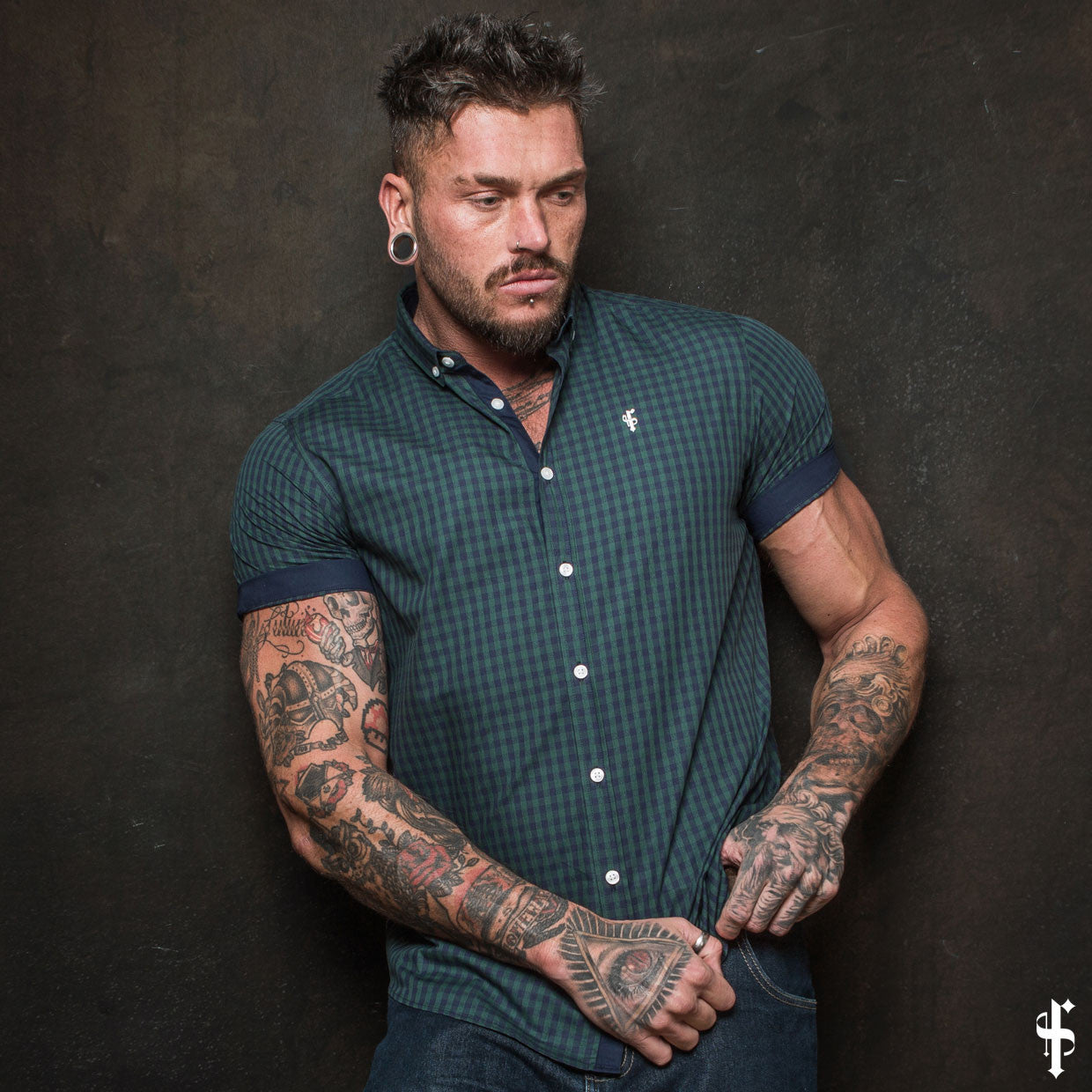 Green & Navy Tartan Short Sleeve - FS082 (LAST CHANCE)