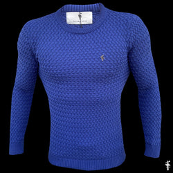 Father Sons Blue Knitted Weave Super Slim Sweater With Metal Decal - FSJ019