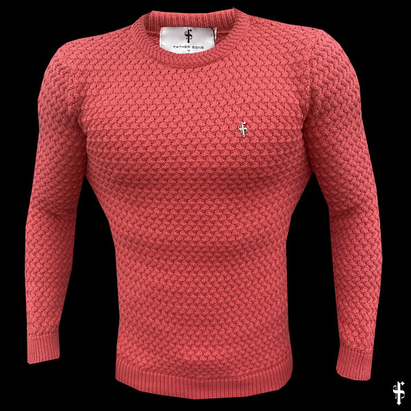 Father Sons Coral Knitted Weave Super Slim Sweater With Metal Decal - FSJ021