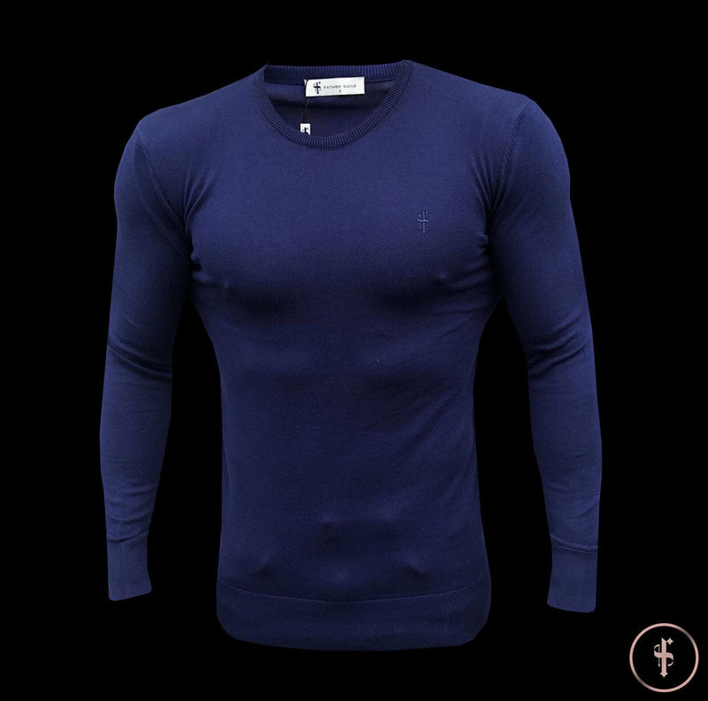 Father Sons Classic Navy Crew Neck Knitted Sweater (Navy Emblem) - FSH365