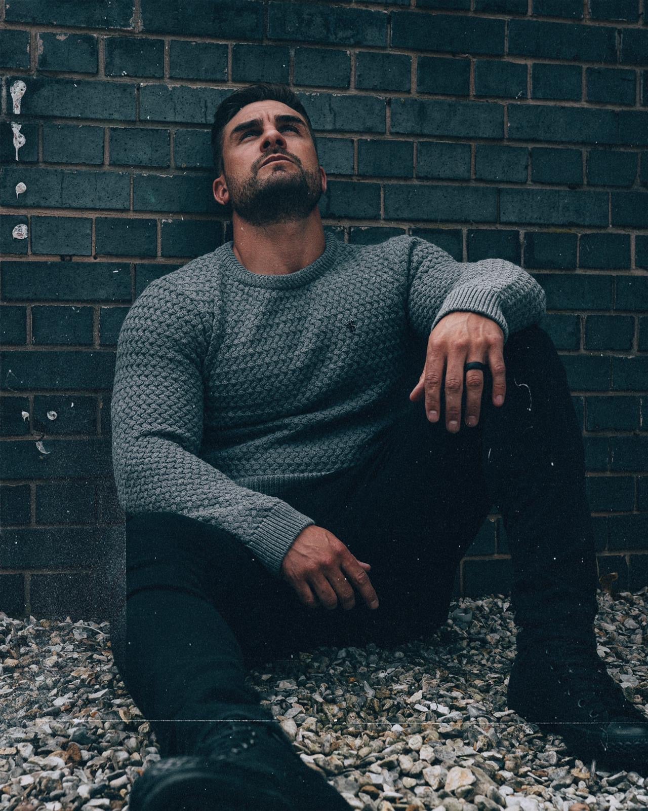 Black Knitted Weave Super Slim Jumper With Metal Decal