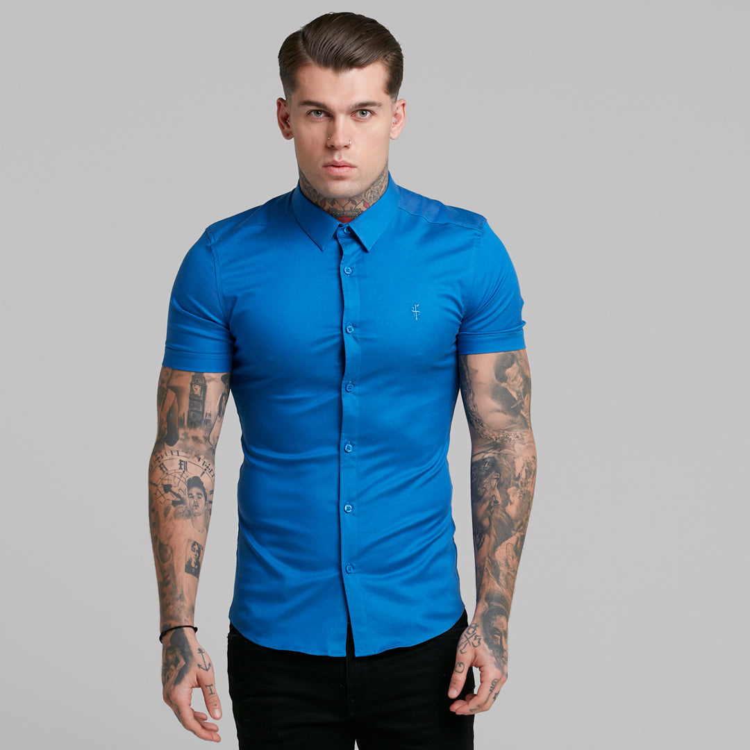 Super Slim Luxe Ultra Stretch Mid Blue Short Sleeve -  FS384