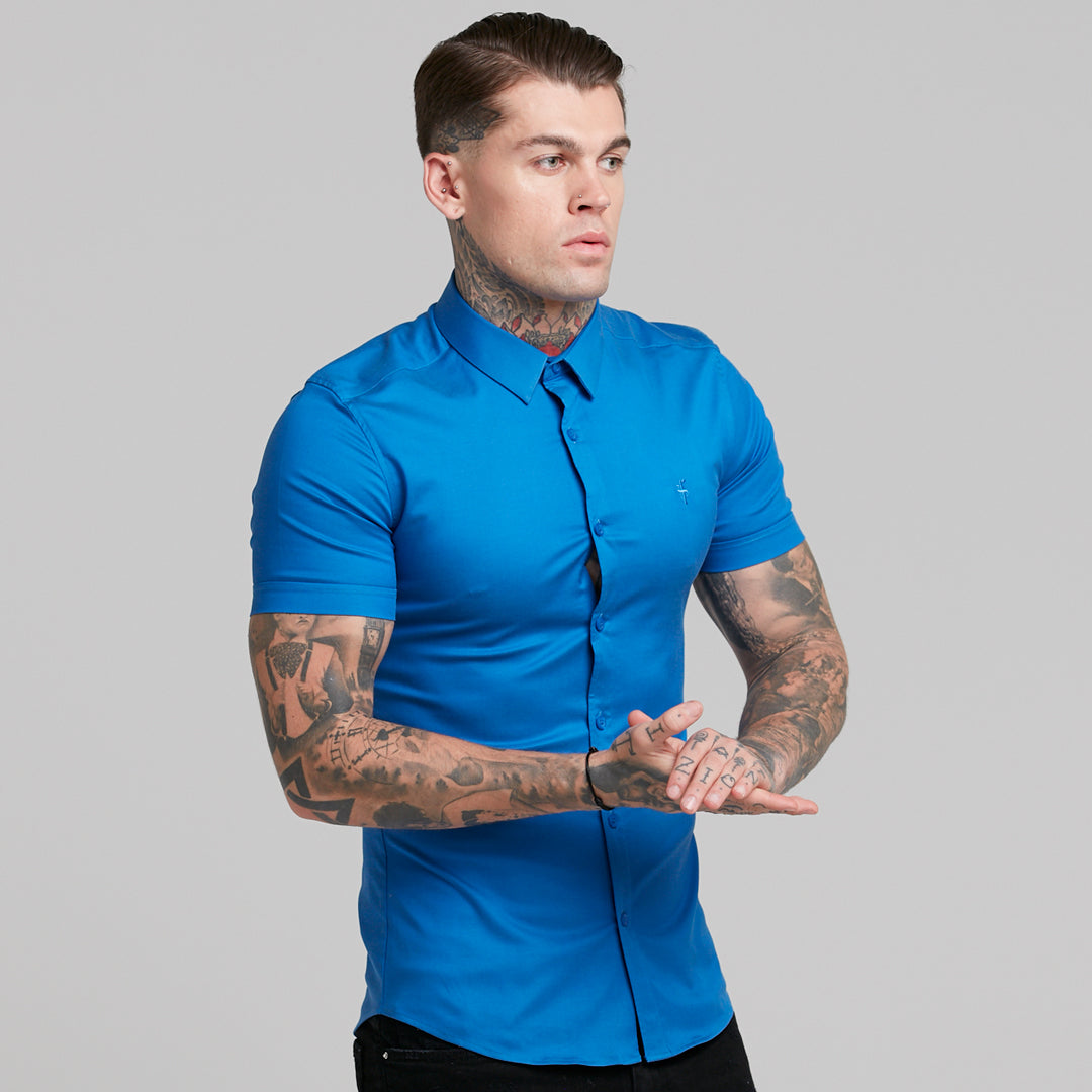 Super Slim Luxe Ultra Stretch Mid Blue Short Sleeve -  FS384