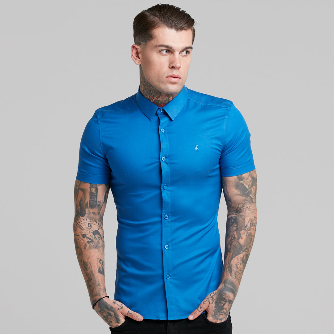 Super Slim Luxe Ultra Stretch Mid Blue Short Sleeve -  FS384
