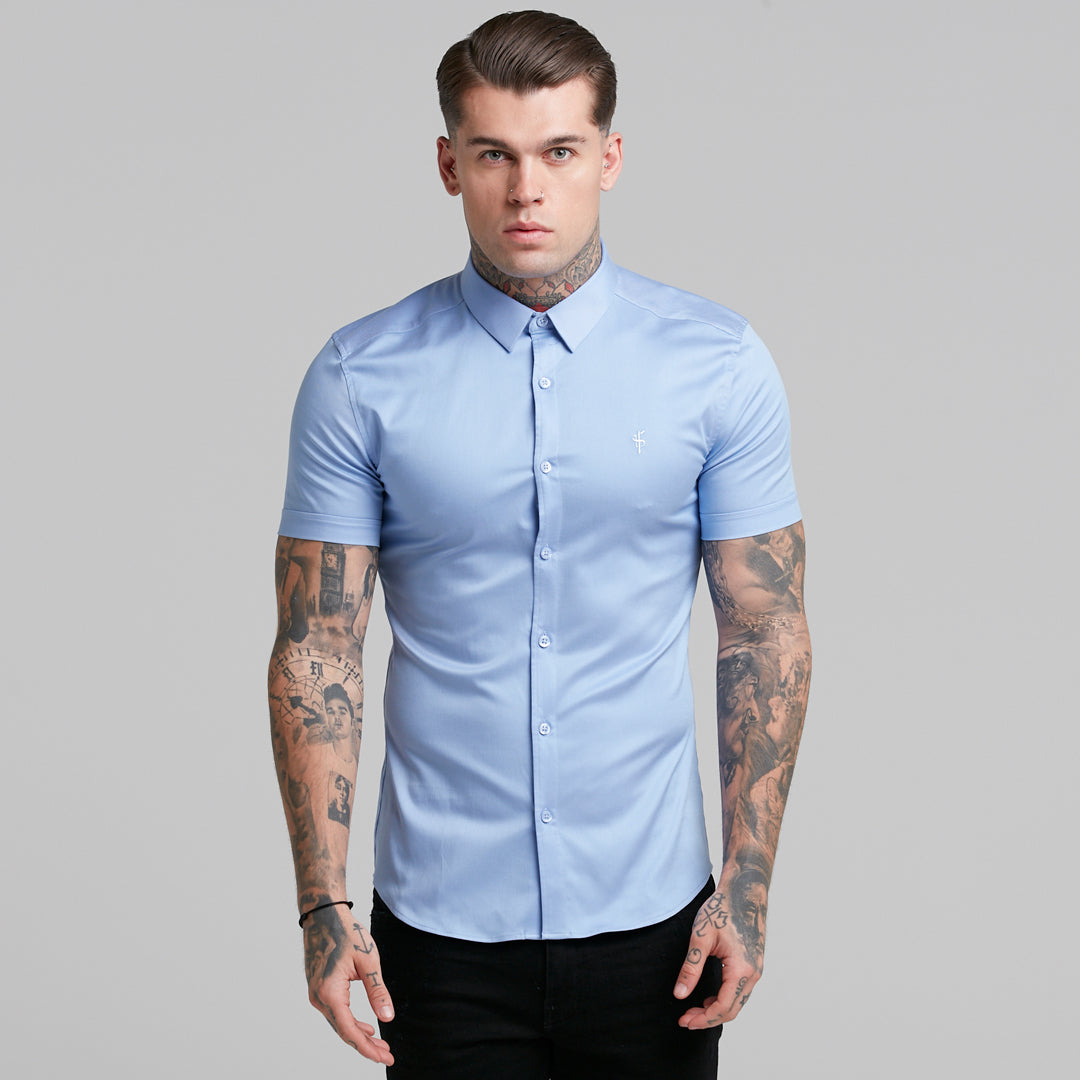 Super Slim Luxe Ultra Stretch Cornflower Blue Short Sleeve -  FS386