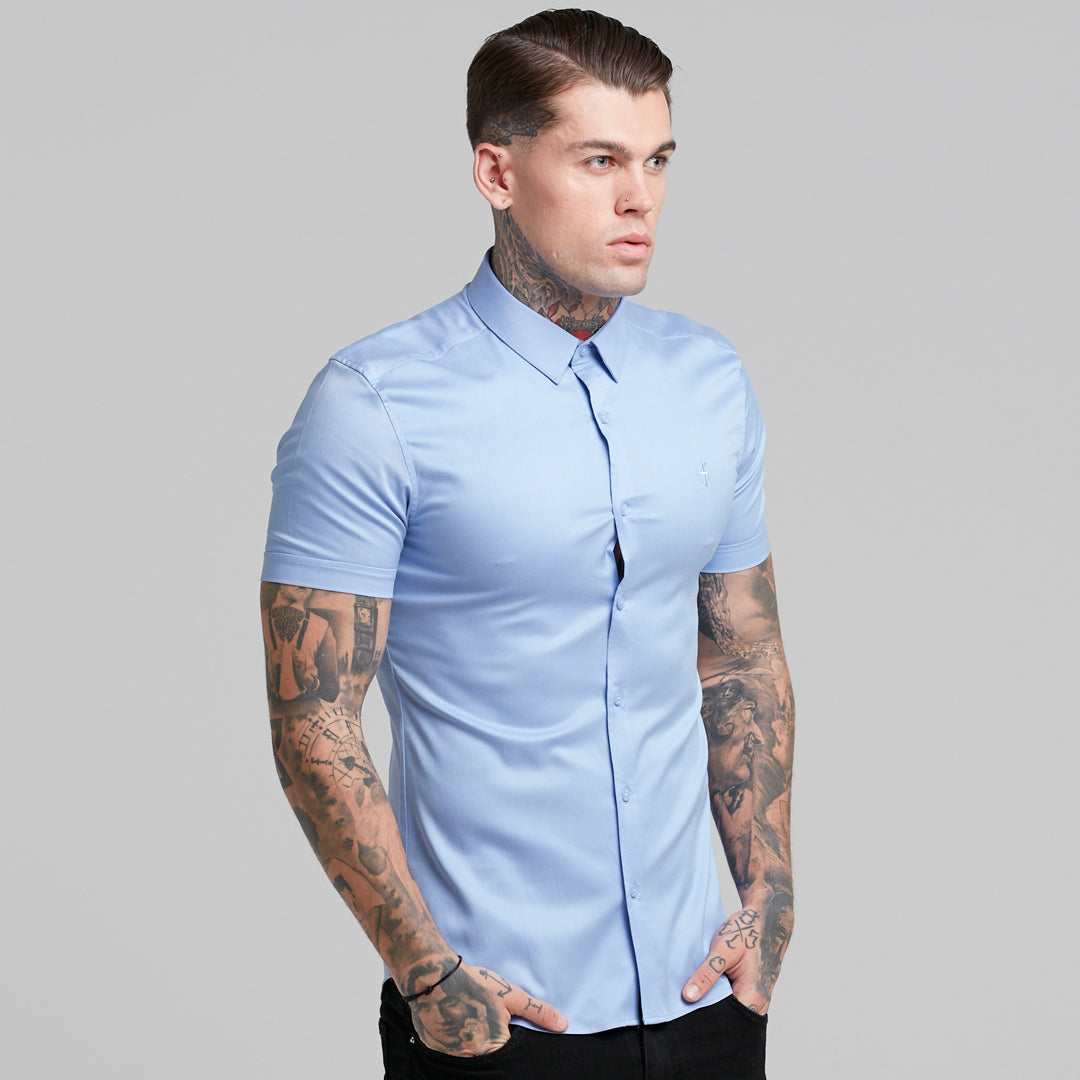 Super Slim Luxe Ultra Stretch Cornflower Blue Short Sleeve -  FS386