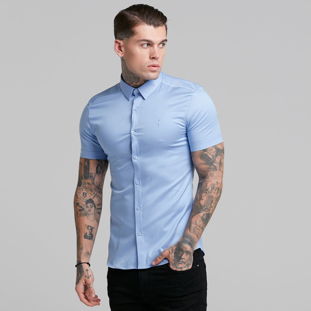 Super Slim Luxe Ultra Stretch Cornflower Blue Short Sleeve -  FS386