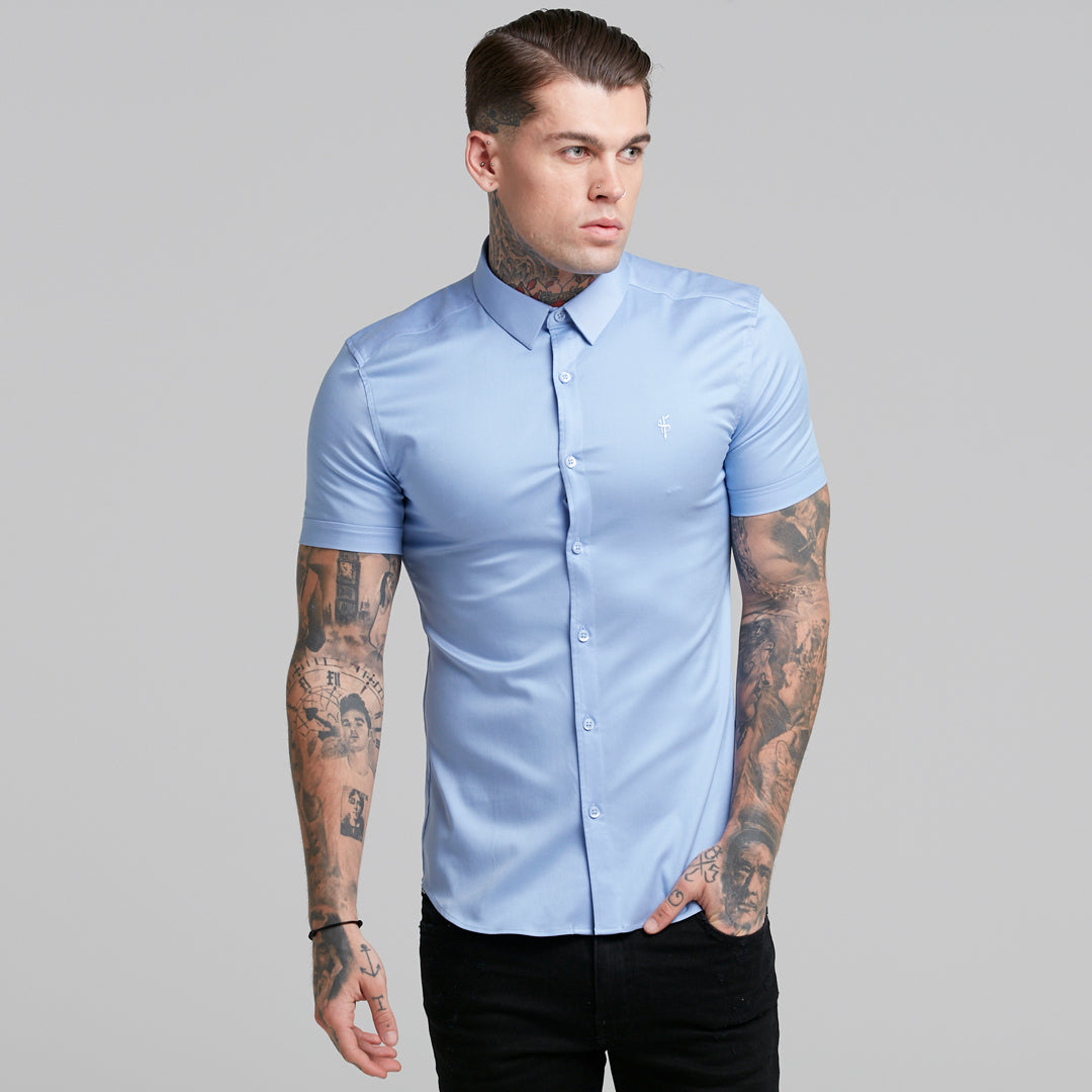 Super Slim Luxe Ultra Stretch Cornflower Blue Short Sleeve -  FS386