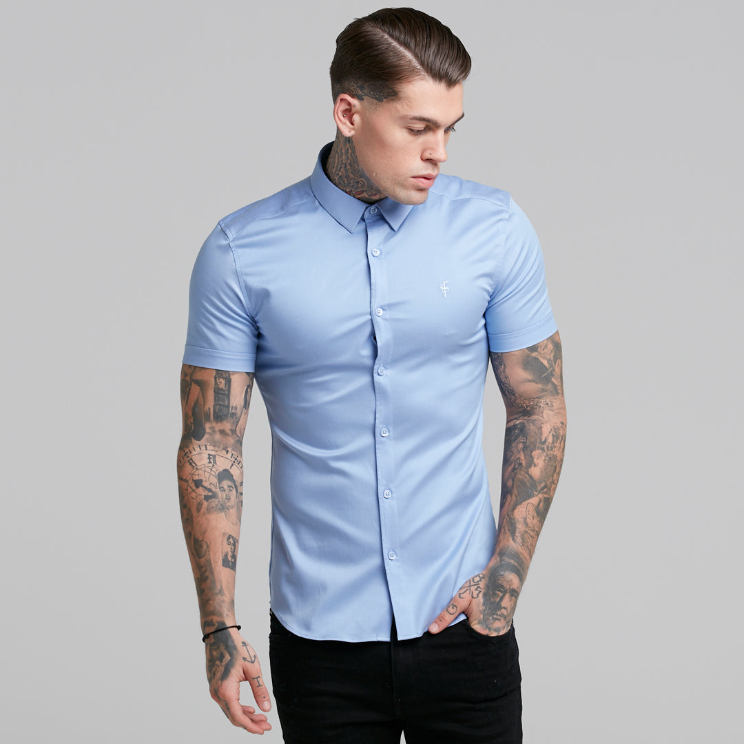 Super Slim Luxe Ultra Stretch Cornflower Blue Short Sleeve -  FS386