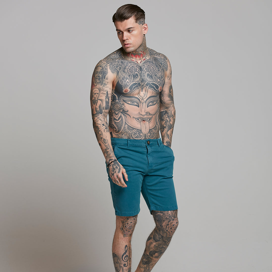 Slim Fit Teal Chino Shorts - FSH315