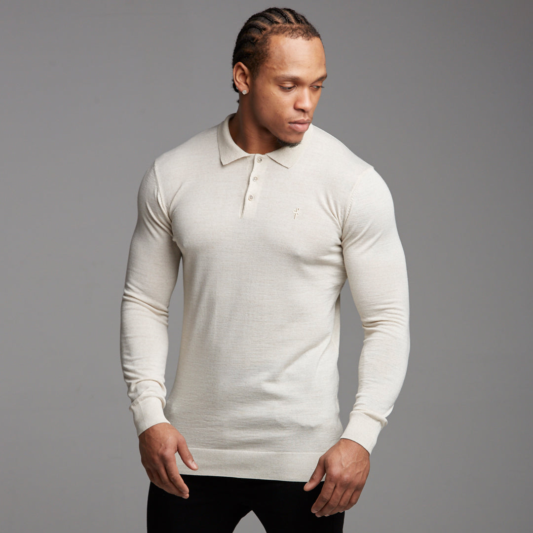 Classic Beige Shirt Knitted Long Sleeve Polo - FSH176 (LAST CHANCE)
