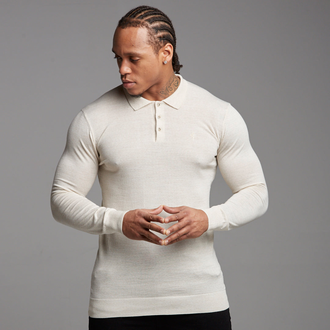 Classic Beige Shirt Knitted Long Sleeve Polo - FSH176 (LAST CHANCE)