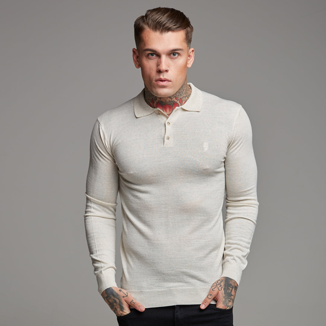 Classic Beige Shirt Knitted Long Sleeve Polo - FSH176 (LAST CHANCE)