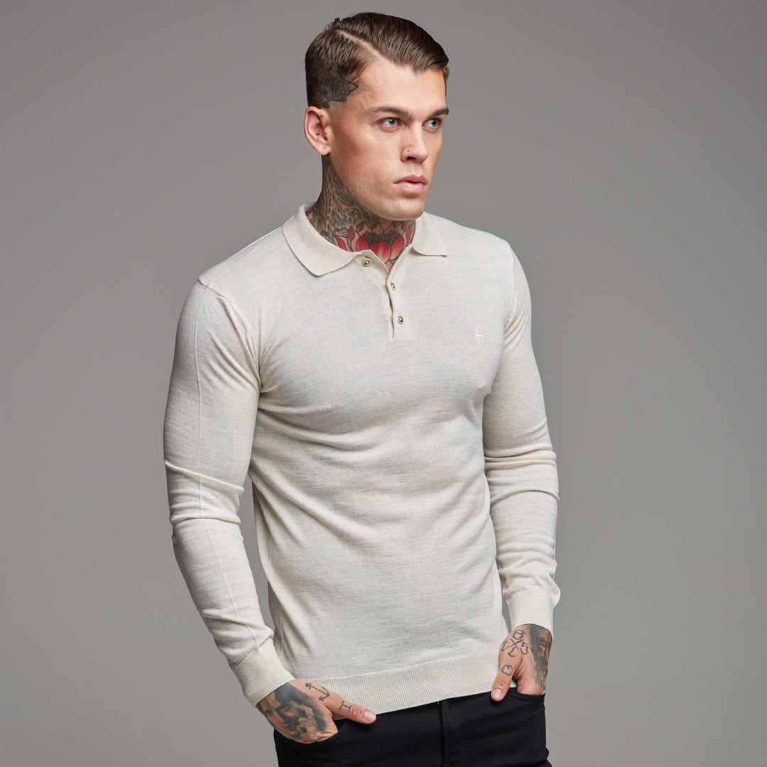 Classic Beige Shirt Knitted Long Sleeve Polo - FSH176 (LAST CHANCE)