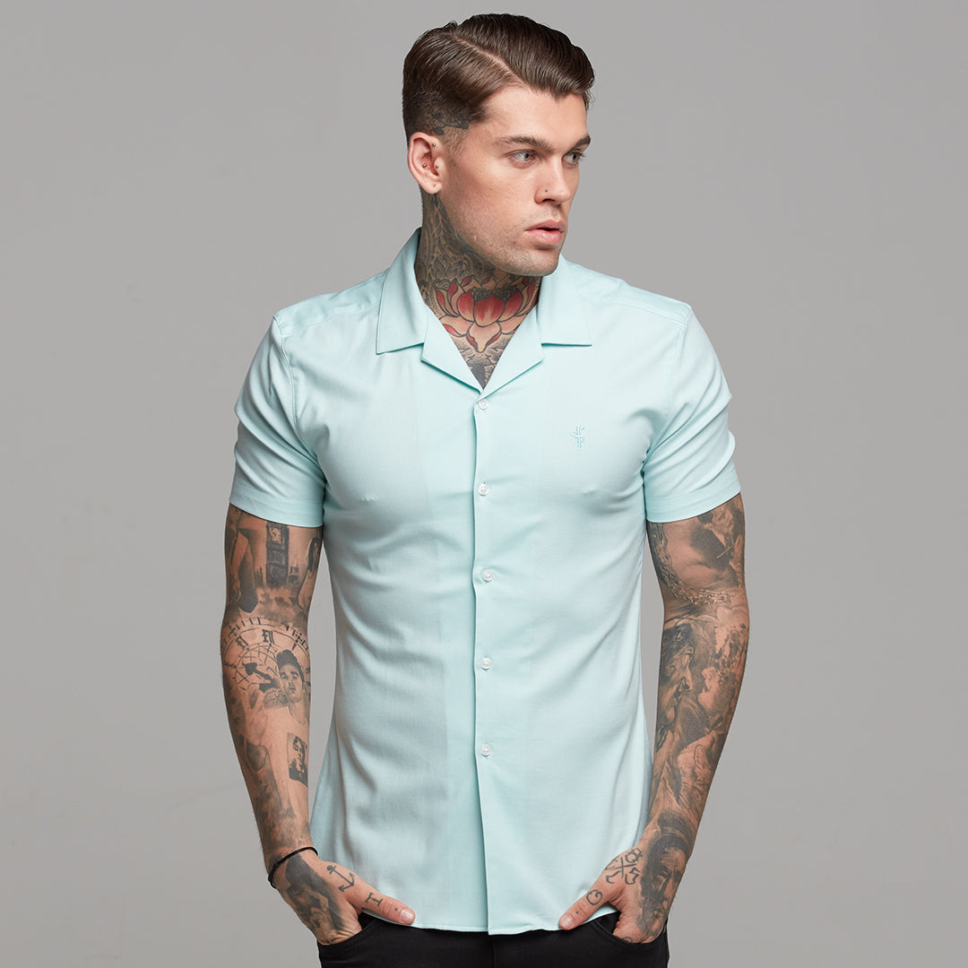 Super Slim Stretch Revere Classic Mint Oxford Short Sleeve - FS421