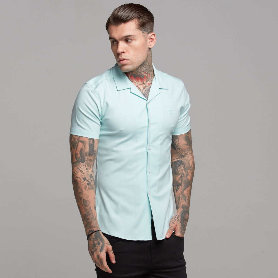 Super Slim Stretch Revere Classic Mint Oxford Short Sleeve - FS421