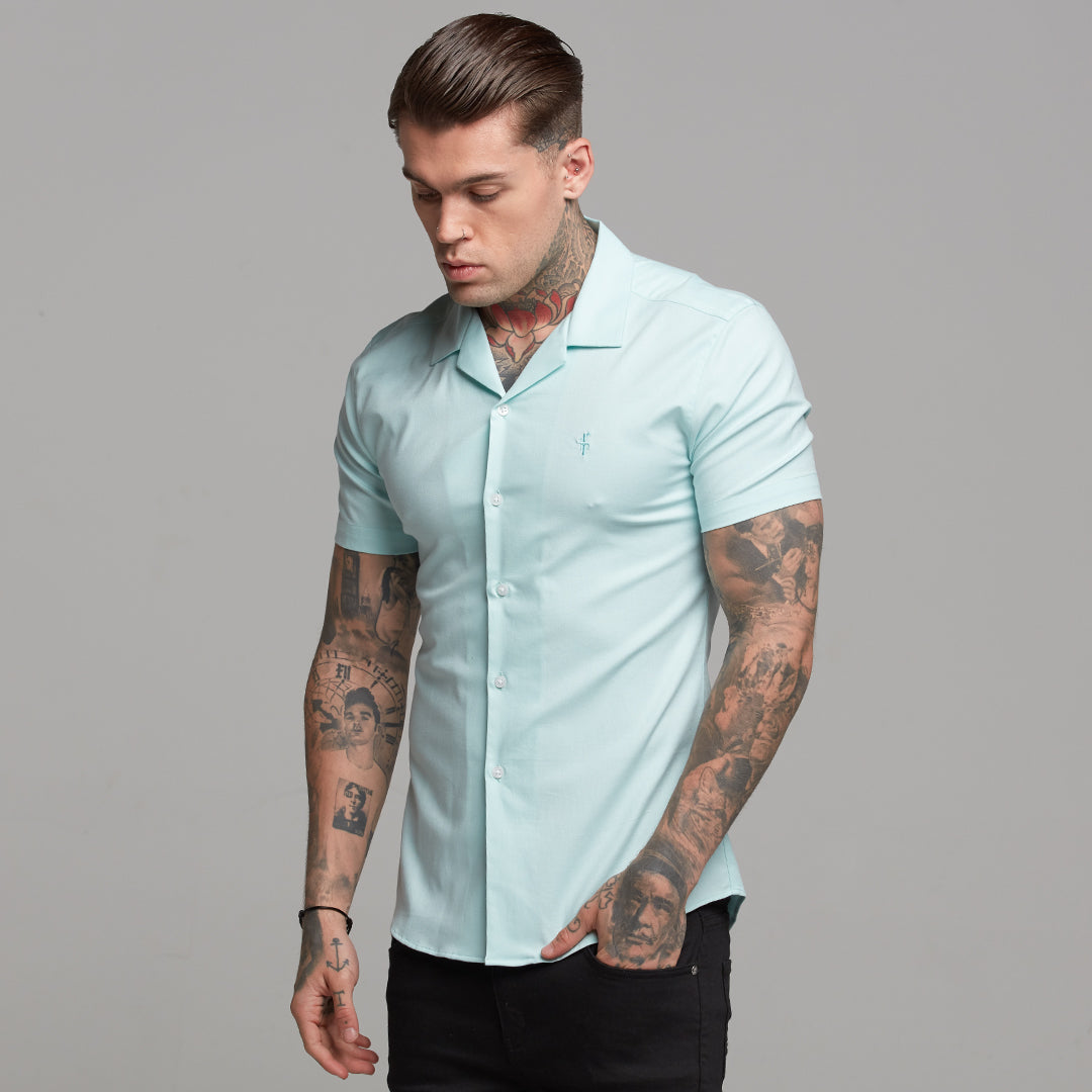 Super Slim Stretch Revere Classic Mint Oxford Short Sleeve - FS421