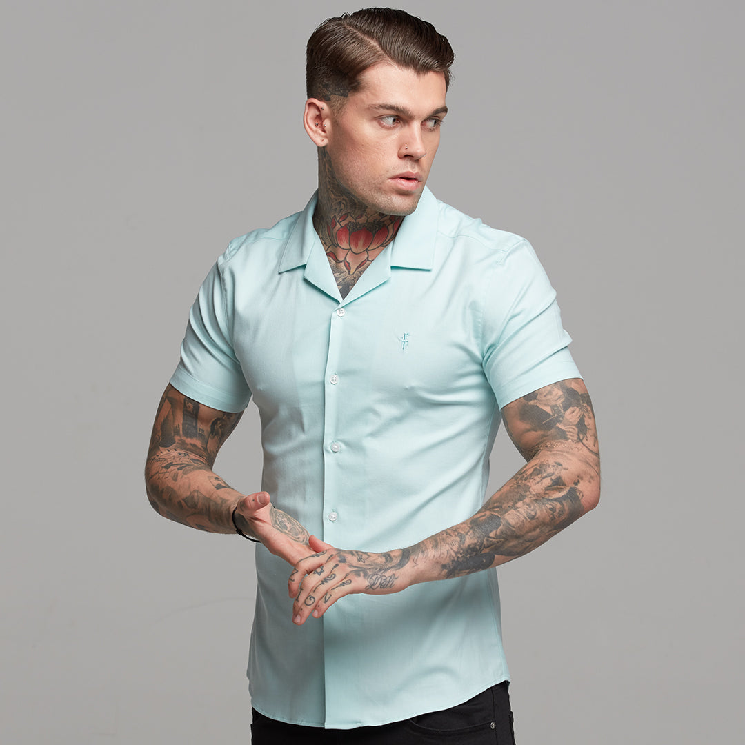 Super Slim Stretch Revere Classic Mint Oxford Short Sleeve - FS421