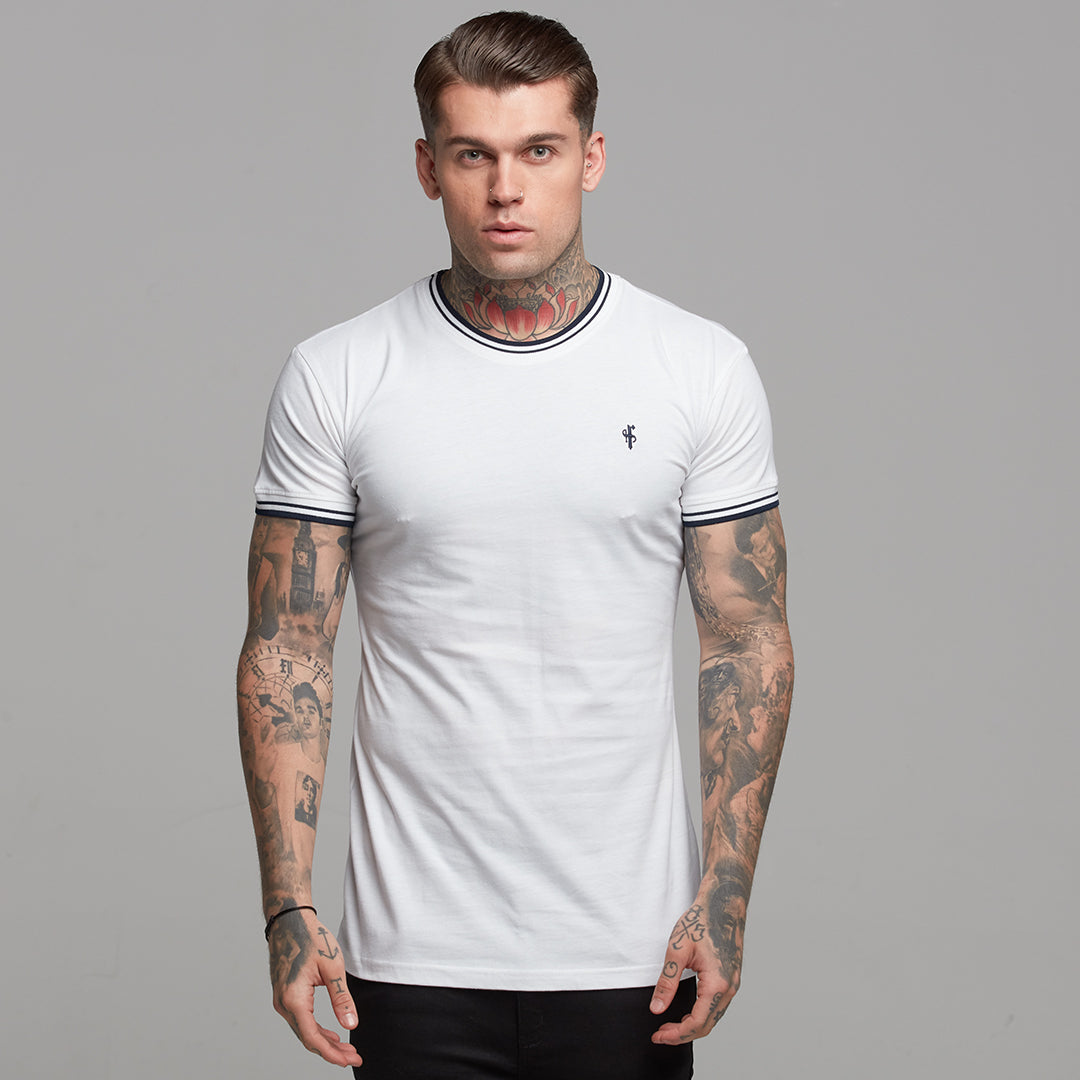 White with Navy Contrast Crew - FSH264