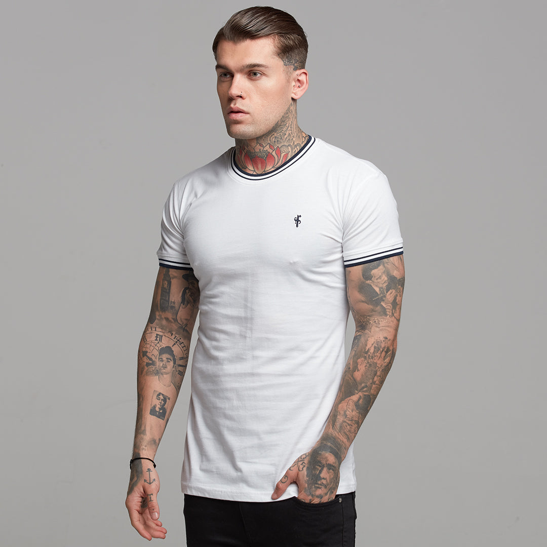 White with Navy Contrast Crew - FSH264