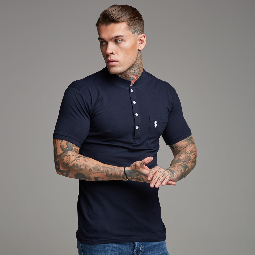 Classic Navy Grandad Polo Shirt - FSH194