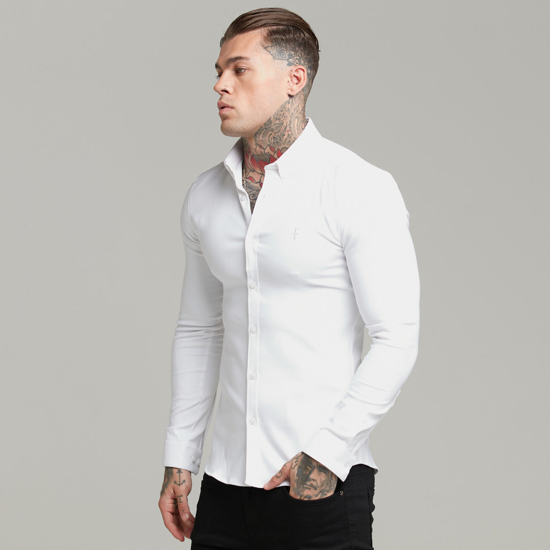Super Slim Scuba White Long Sleeve Stretch - FS613 (PRE ORDER 31ST MAY)