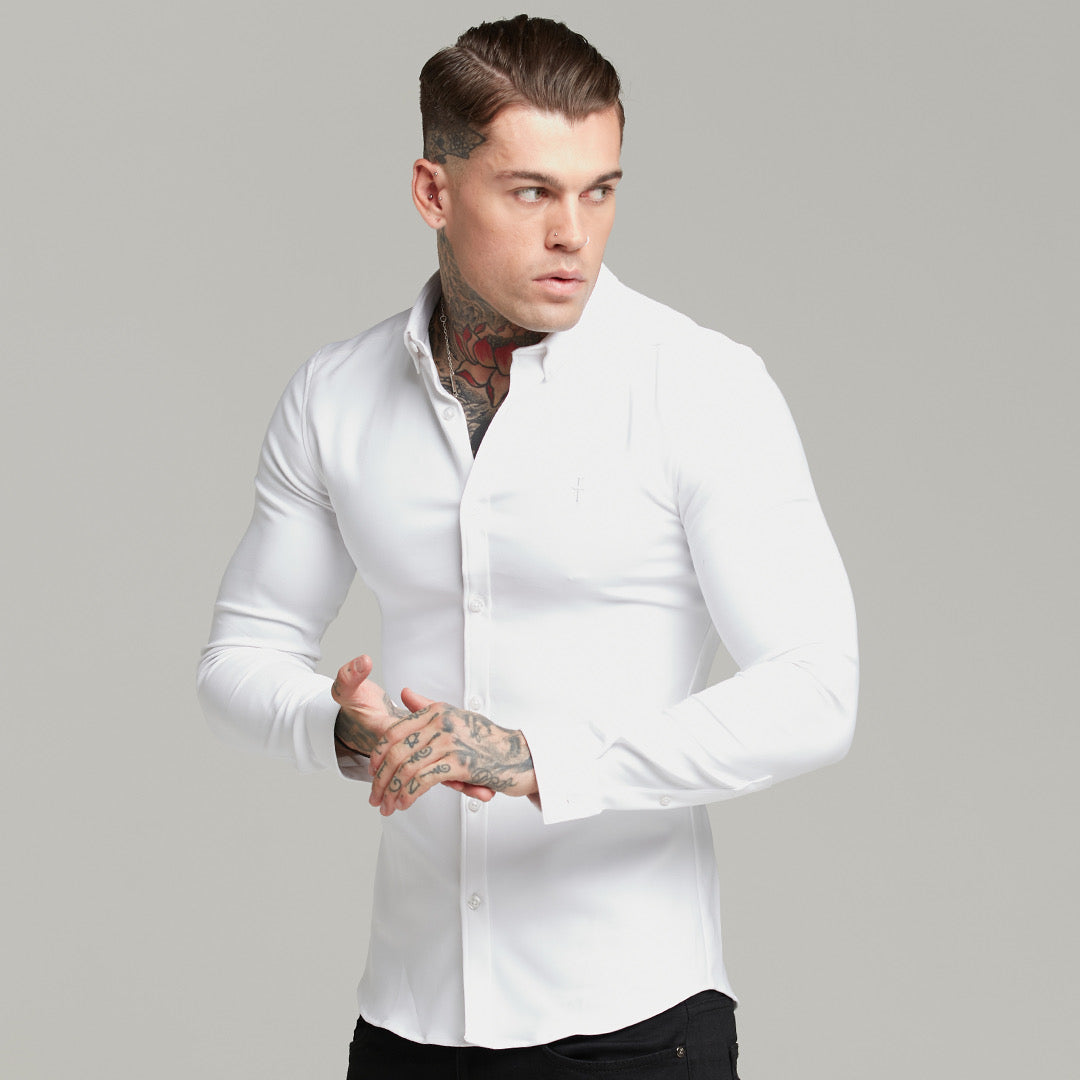 Super Slim Scuba White Long Sleeve Stretch - FS613 (PRE ORDER 31ST MAY)