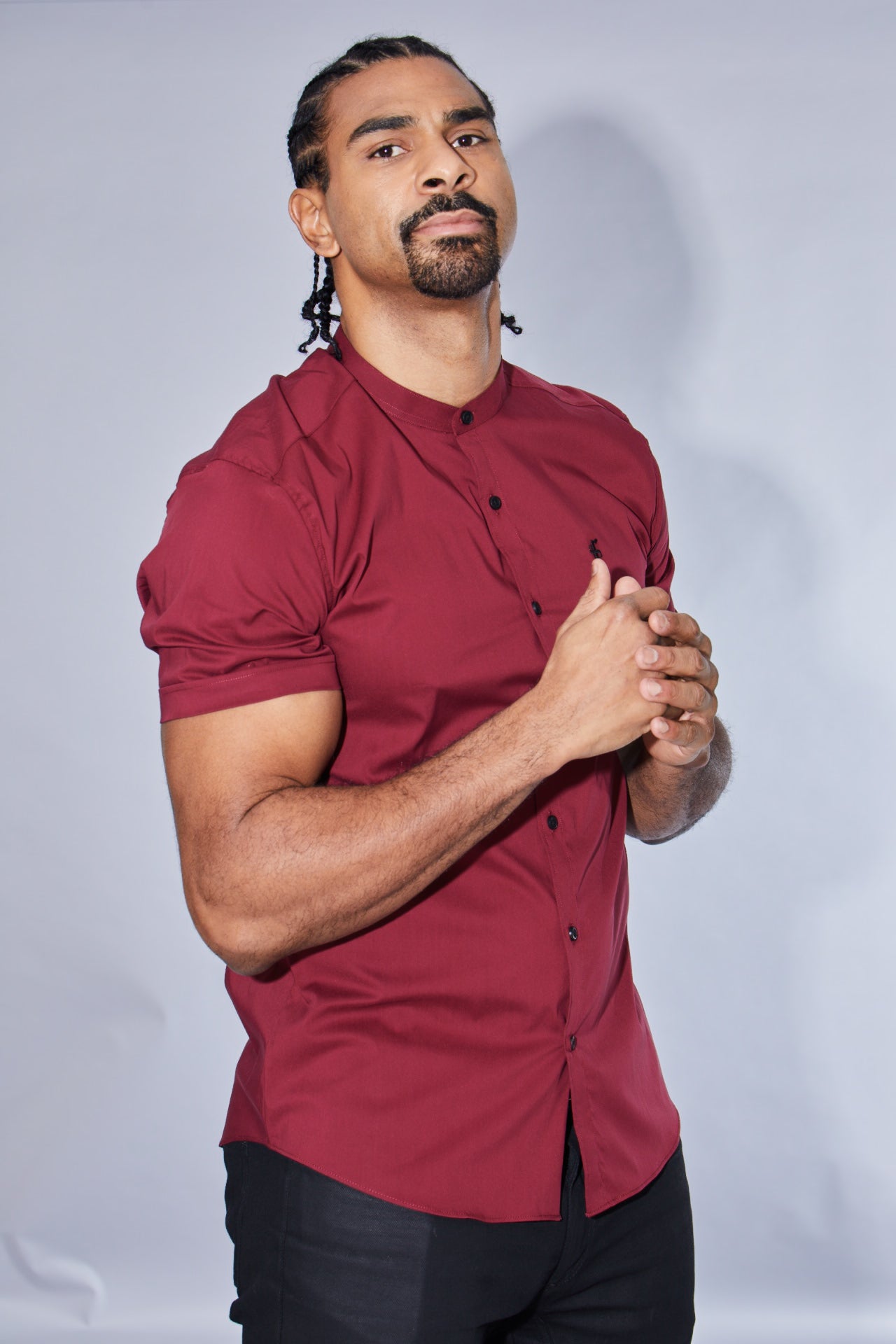 Super Slim Stretch Classic Oxblood Grandad Collar Short Sleeve - FS292