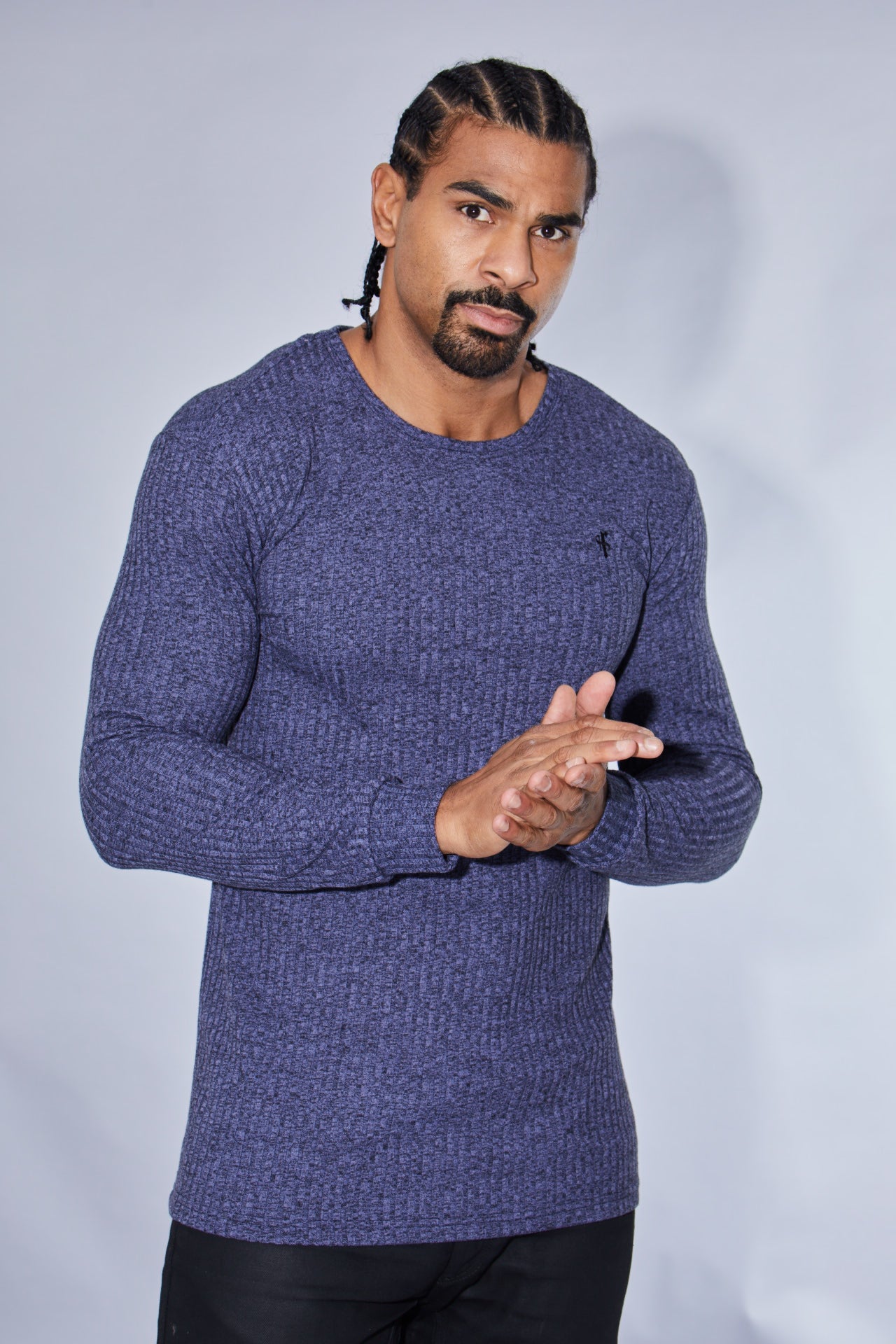 Classic Navy Ribbed Knit Super Slim Crew - FSH114