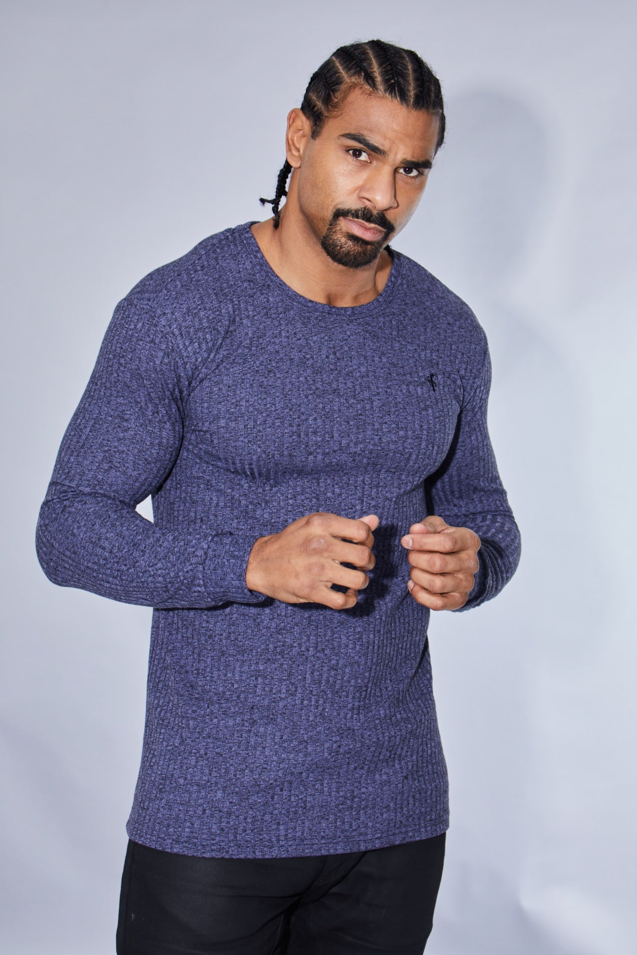 Classic Navy Ribbed Knit Super Slim Crew - FSH114