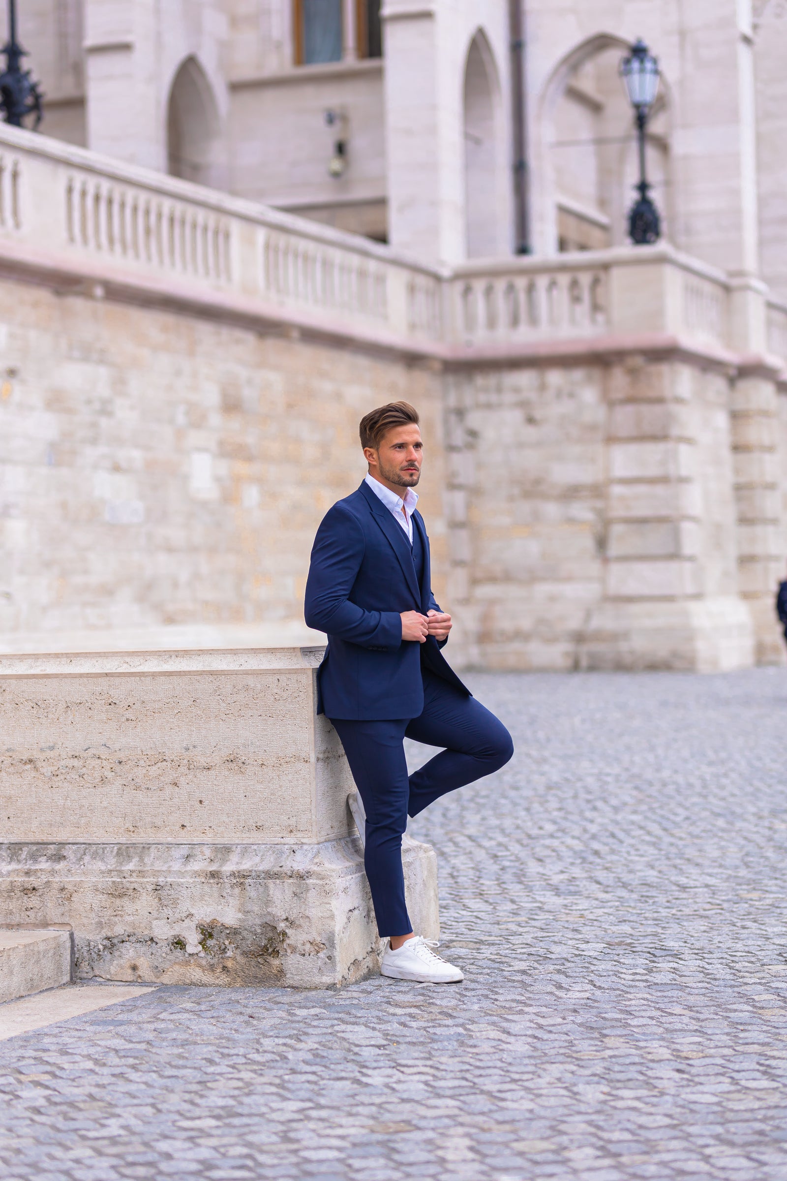 Father Sons Slim Formal Plain Navy Stretch Pants - FST009