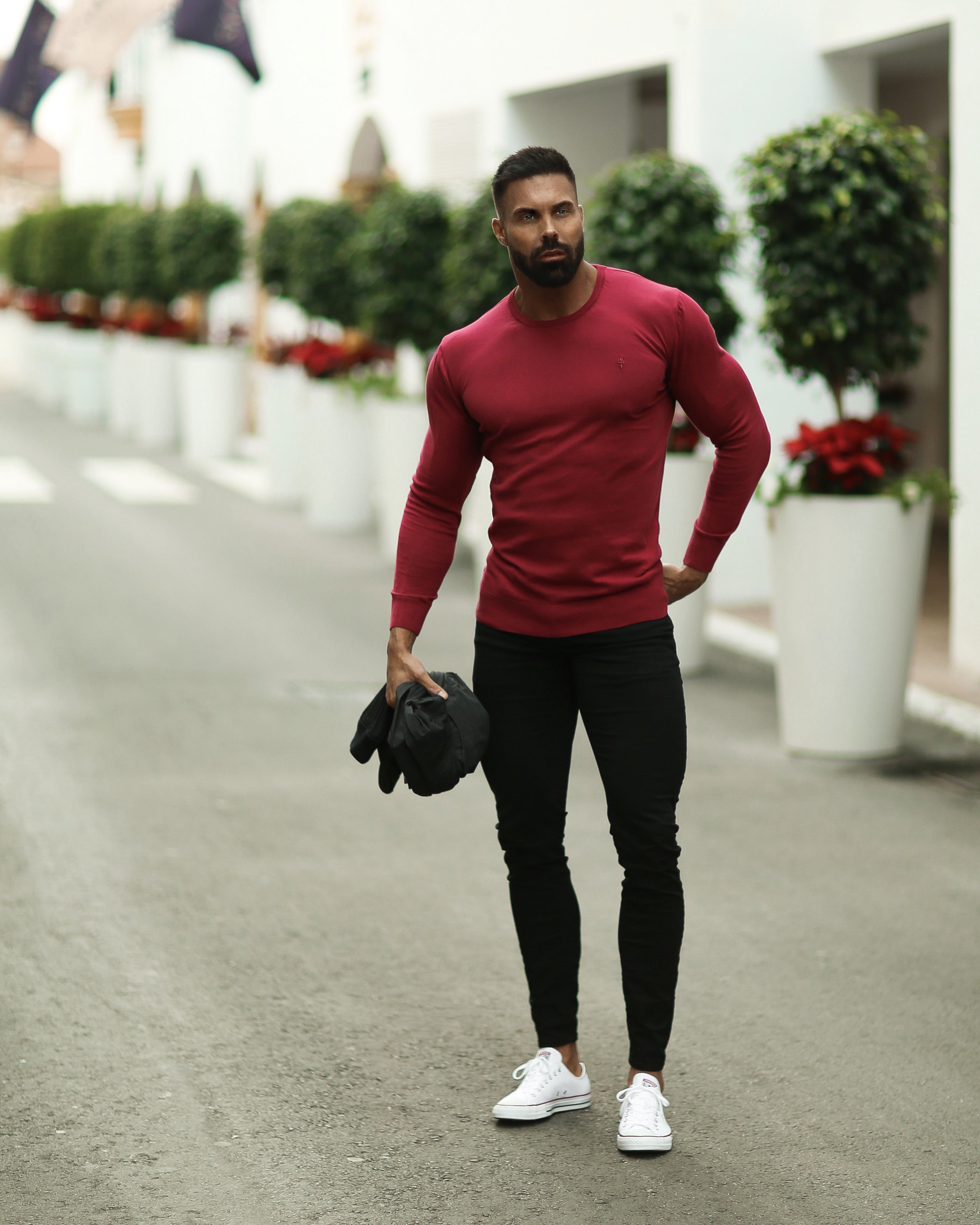 Father Sons Classic Burgundy Crew Neck Knitted Sweater (Burgundy Emblem) - FSH363