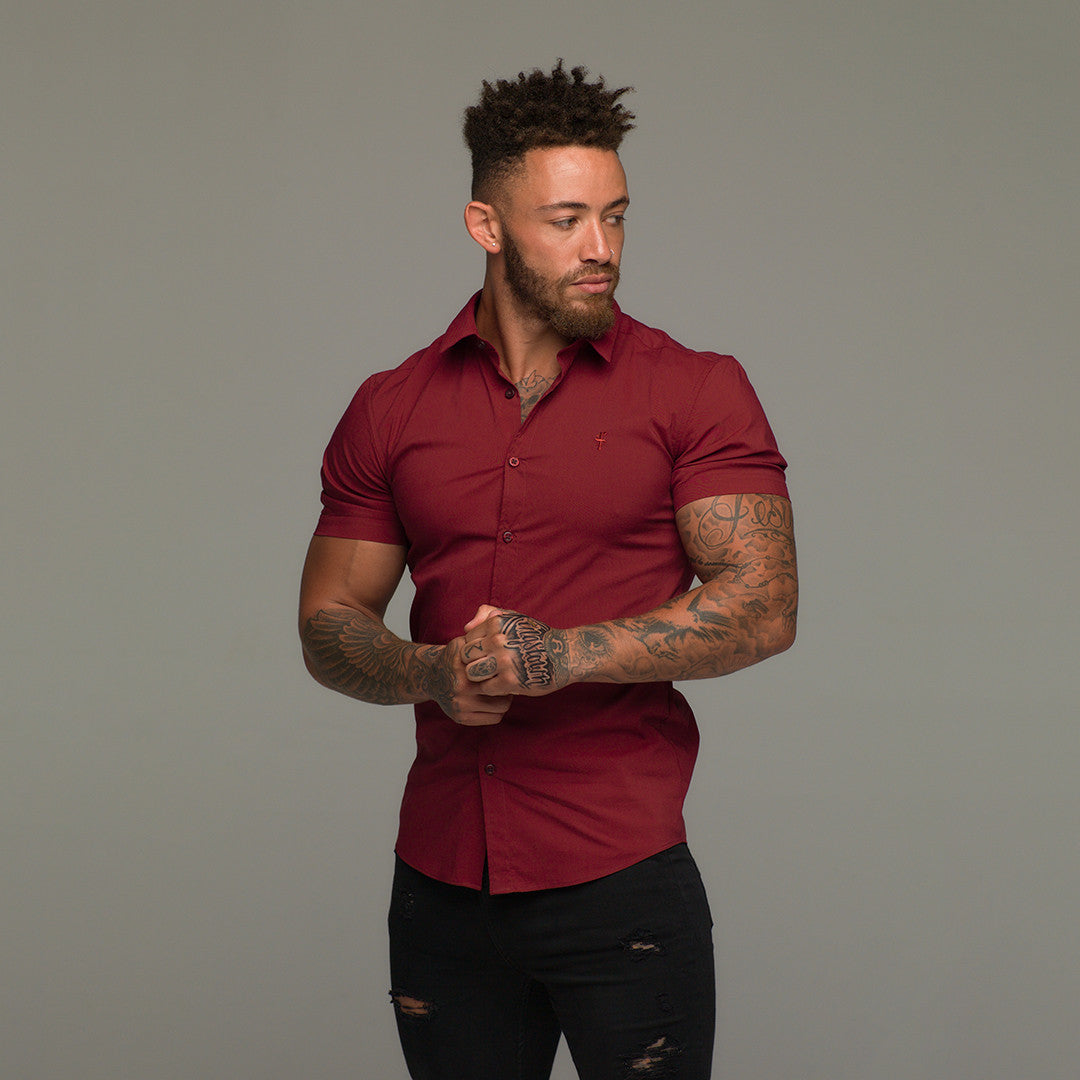 Super Slim Stretch Classic Oxblood Red Short Sleeve - FS180