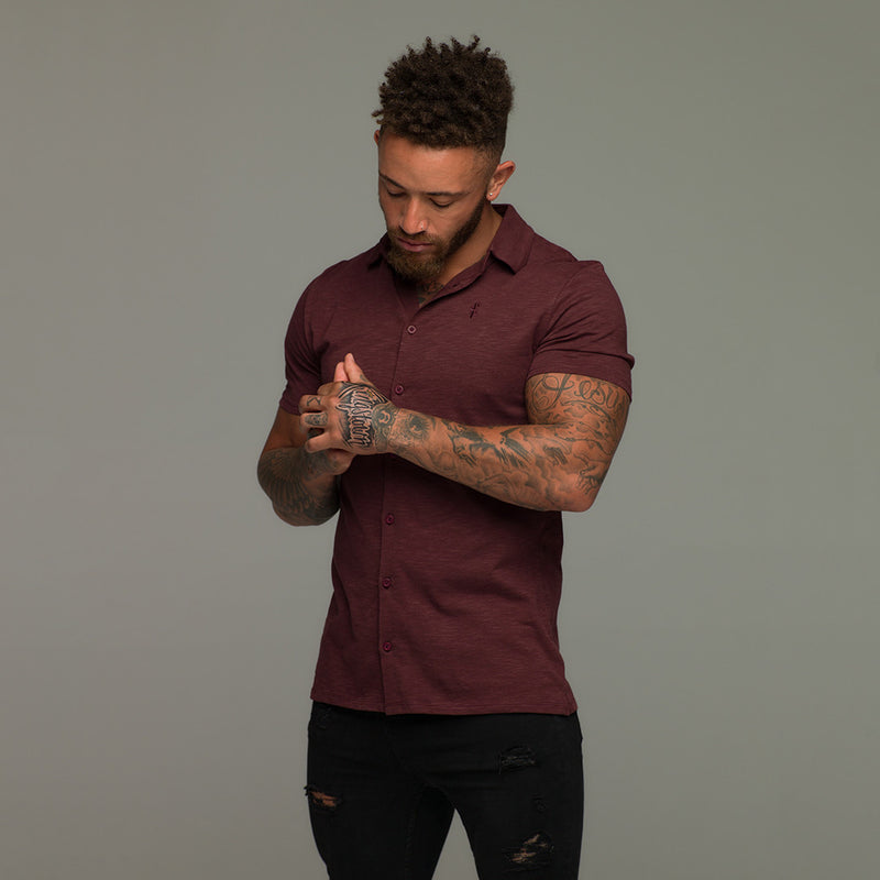 Father Sons Super Slim Burgundy Jersey Short Sleeve - FSH016 (LAST CHANCE)