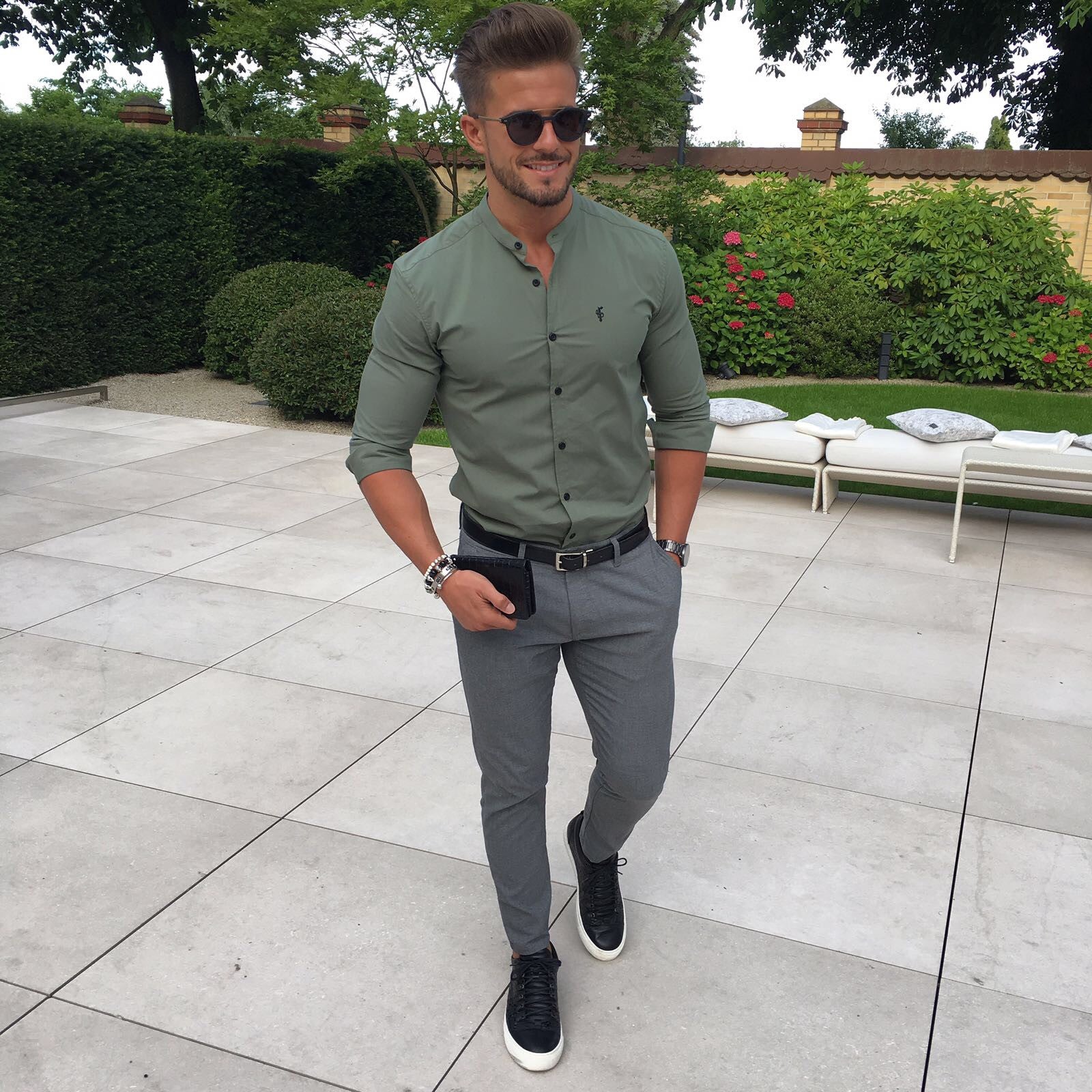 Super Slim Stretch Classic Khaki Grandad Collar - FS296