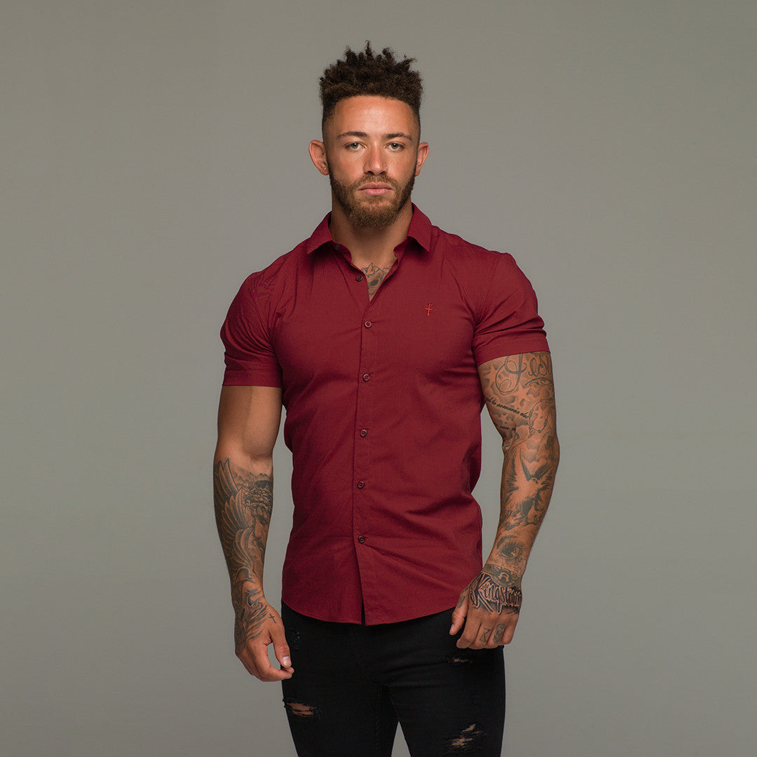 Super Slim Stretch Classic Oxblood Red Short Sleeve - FS180