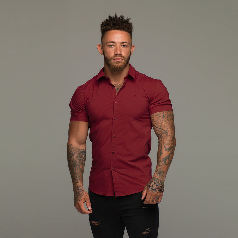 Father Sons Super Slim Stretch Classic Oxblood Red Short Sleeve - FS180