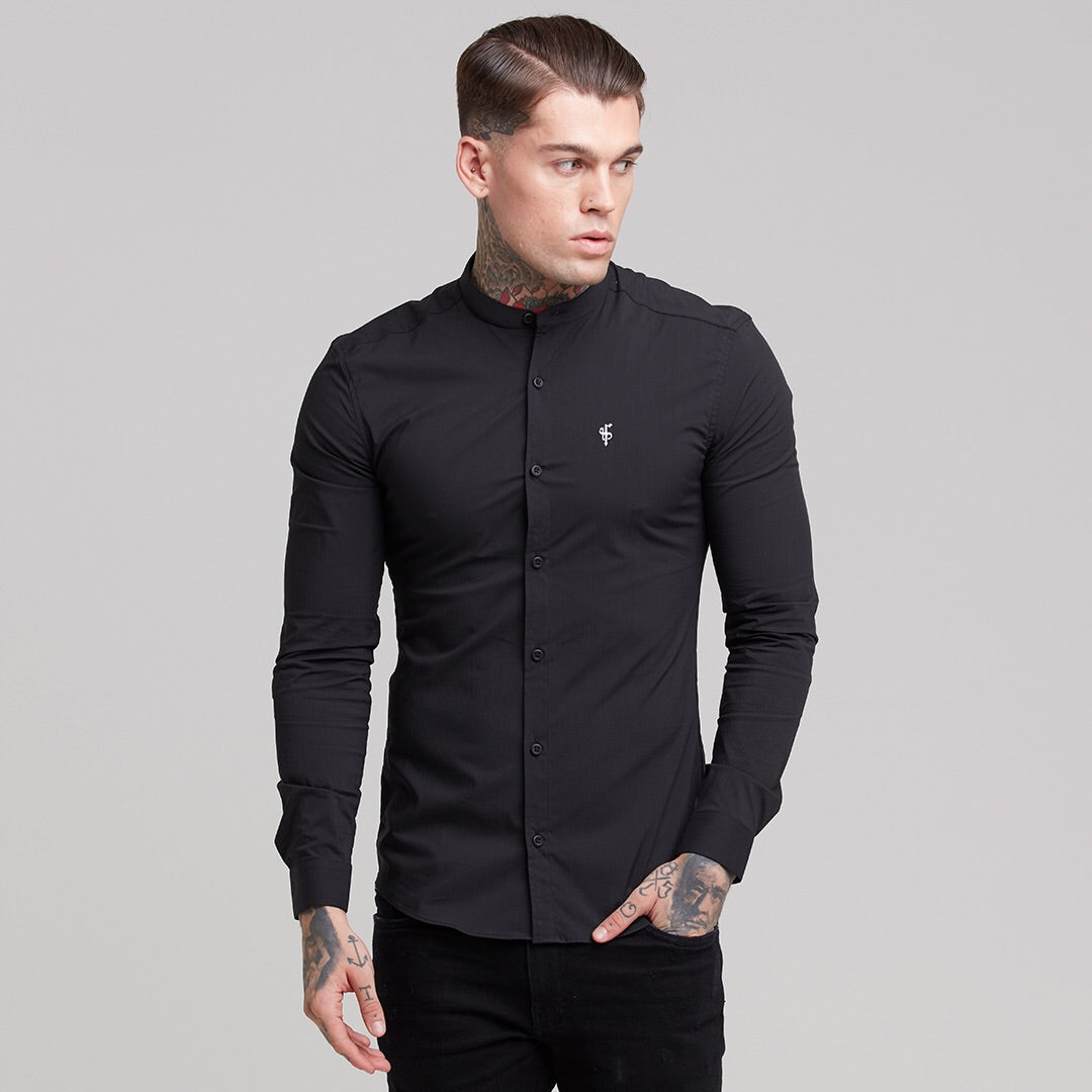Super Slim Stretch Classic Black Grandad Collar - FS171